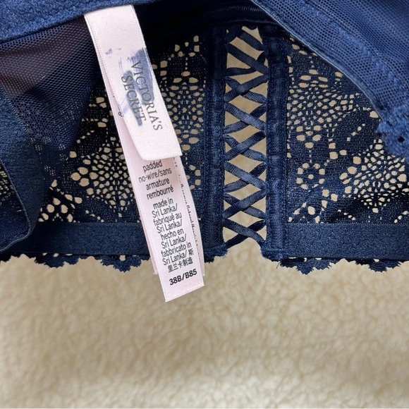 38B - VICTORIA'S SECRET - Push-Up Wireless Lace Bra Top Navy Blue LIKE NEW - Picture 8 of 11